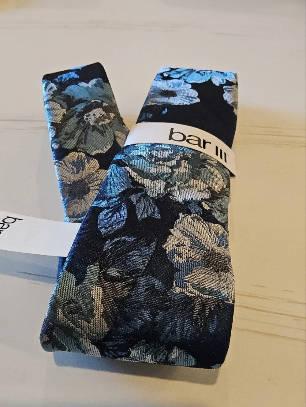 Bar III Navy Floral Tie with Blue and Teal Blooms